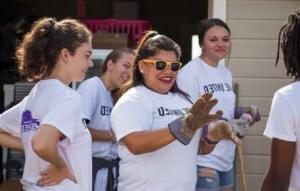 Group of HSU students meeting for outdoor community service activity